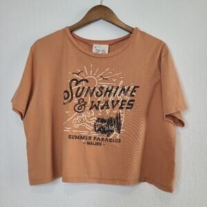 French Pastry Sunshine and Waves Cropped T-shirt Top Graphic XL Orange